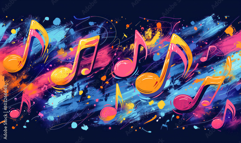 abstract illustration of musical notes in childish style, logo for t-shirt print abstract illustration of musical notes in childish style, logo for t-shirt print