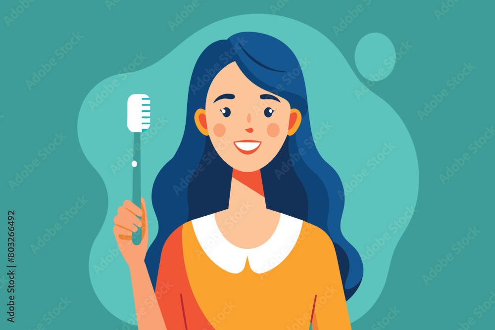 A cheerful woman with a toothbrush prepares for dental care A cheerful woman with a toothbrush prepares for dental care