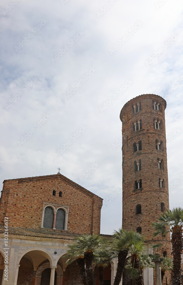 Fototapeta premium Ravenna, RA, Italy - April 27, 2024: Church of Saint Apollinare Nuovo and bell tower