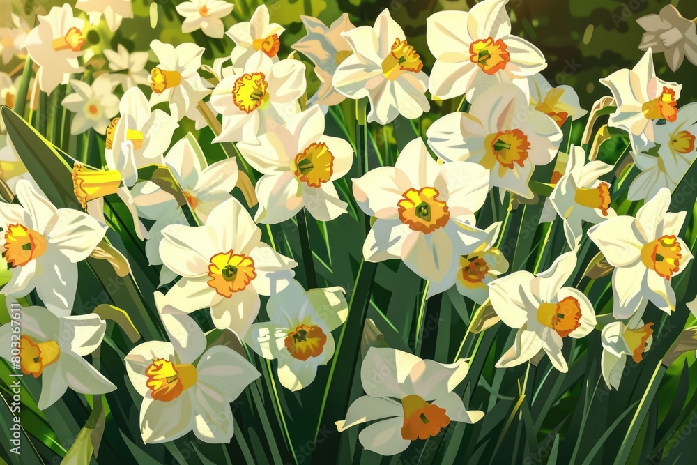Beautiful white and yellow flowers in a scenic field, perfect for nature and garden themes