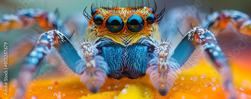 colorful Brazilian wandering spider in macro detail photo