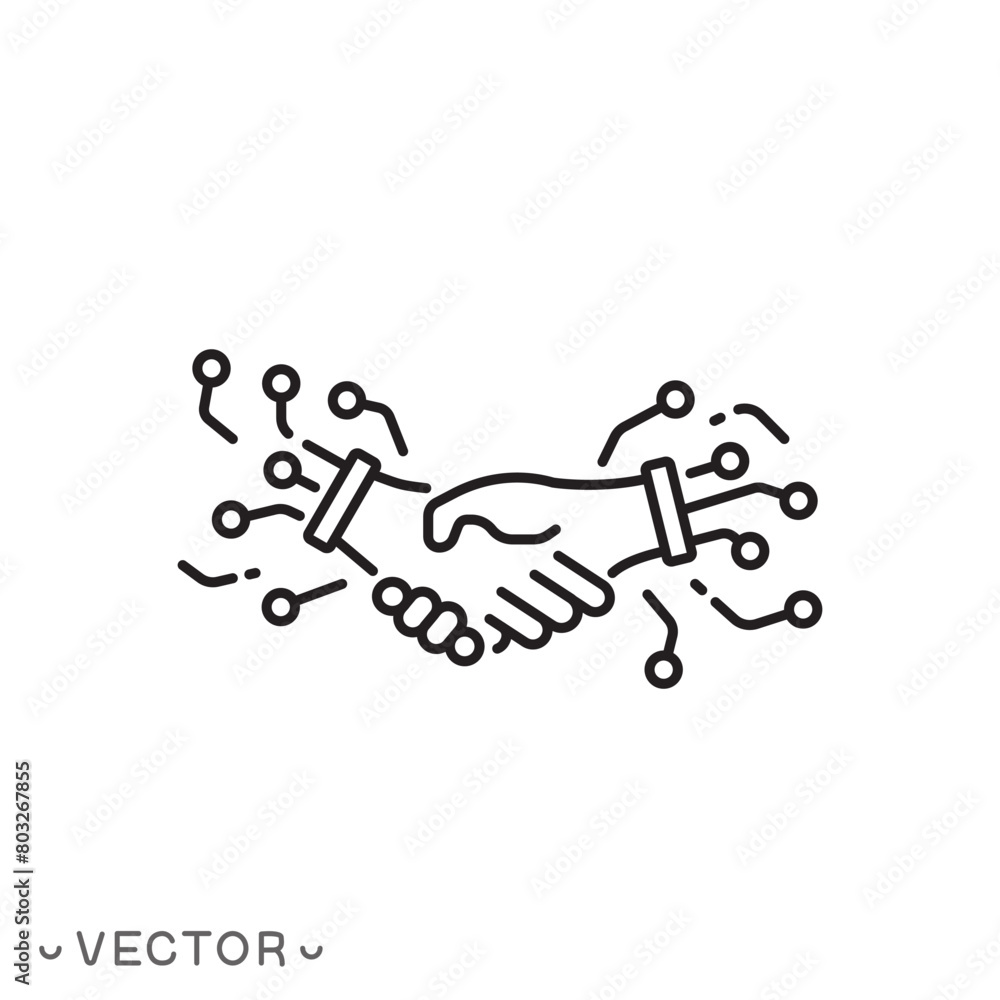 digital handshake icon, global partnership, trade revolution technology, intelligence artificial, thin line symbol isolated on white background, editable stroke eps 10 vector illustration digital handshake icon, global partnership, trade revolution technology, intelligence artificial, thin line symbol isolated on white background, editable stroke eps 10 vector illustration
