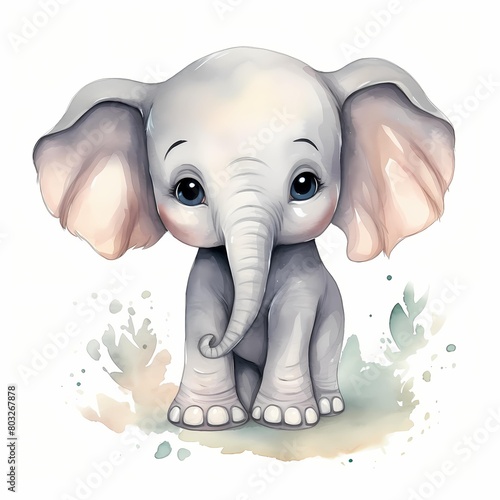 Baby elephant. Cute elephant clipart. Watercolor illustration. Generative AI. Detailed illustration.