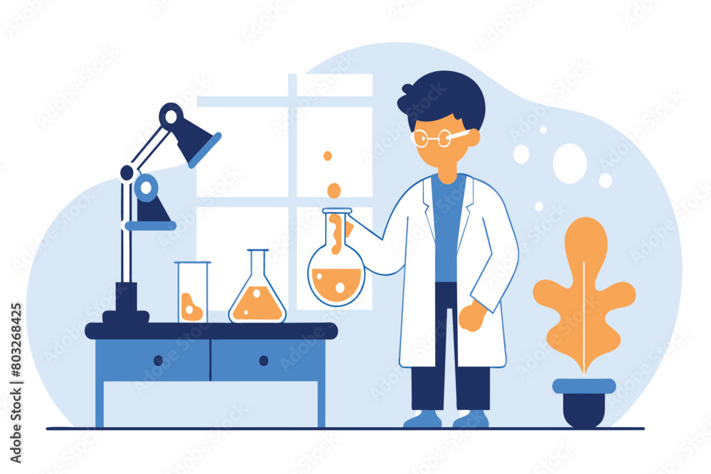 Animated scientist analyzing chemicals in a lab Animated scientist analyzing chemicals in a lab