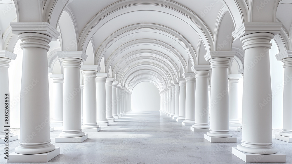 A delightful architectural tunnel of white columns. Archway. Ancient arches architecture detail of old building A delightful architectural tunnel of white columns. Archway. Ancient arches architecture detail of old building