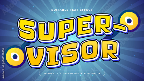 Yellow white and blue supervisor 3d editable text effect - font style