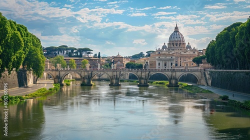 Daily view of San Pietro, Saint Peter basilica, with Sant'Angelo bridge