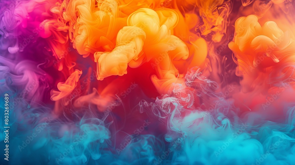 Colorful abstract smoke in vibrant red, blue, and orange hues, creating a fluid dynamic scene.