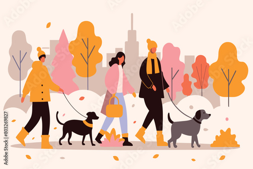 Casual stroll with pets among fall foliage