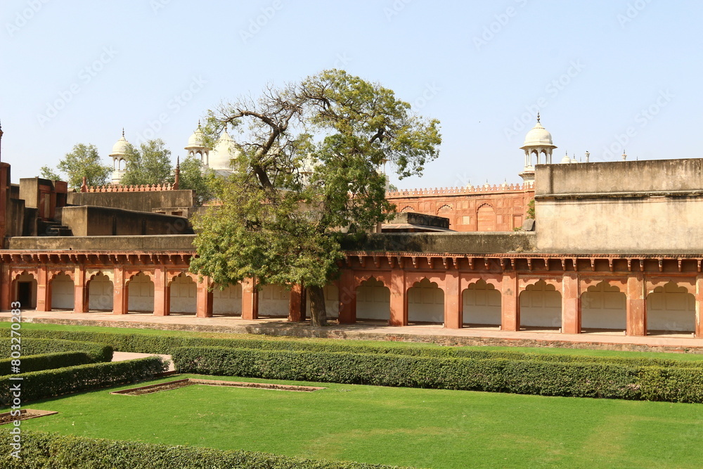 Fototapeta premium Red Fort India 02/15/2023. The Red Fort is a historical citadel from the Mughal era. Built from red sandstone