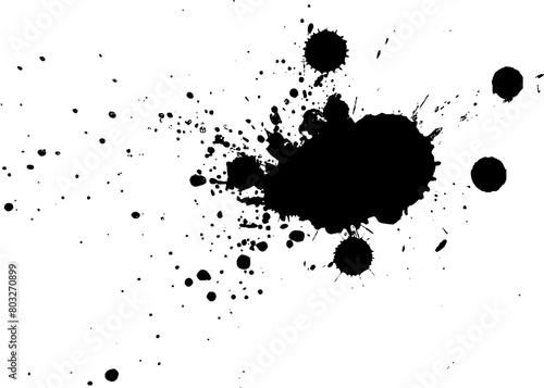 black ink brushed spalsh splatter on white background