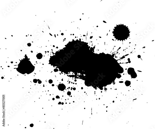 black ink dropped splatter splash on white background grunge graphic element artisitic photo