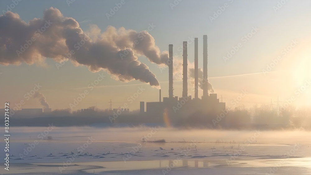 Smokestacks Emit Carbon Pollution, Aggravating Climate Change by Contaminating the Atmosphere. Concept Carbon Pollution, Climate Change, Contaminated Atmosphere, Industrial Emissions