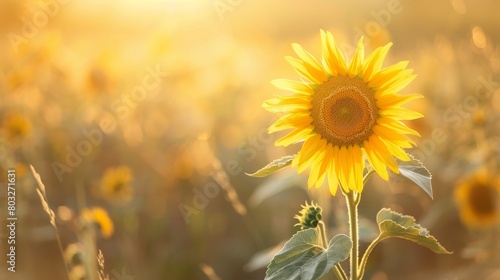 A beautiful field of sunflowers  with one sunflower in the foreground