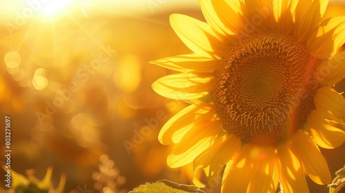 A beautiful sunflower is blooming in the field  with a bright yellow color