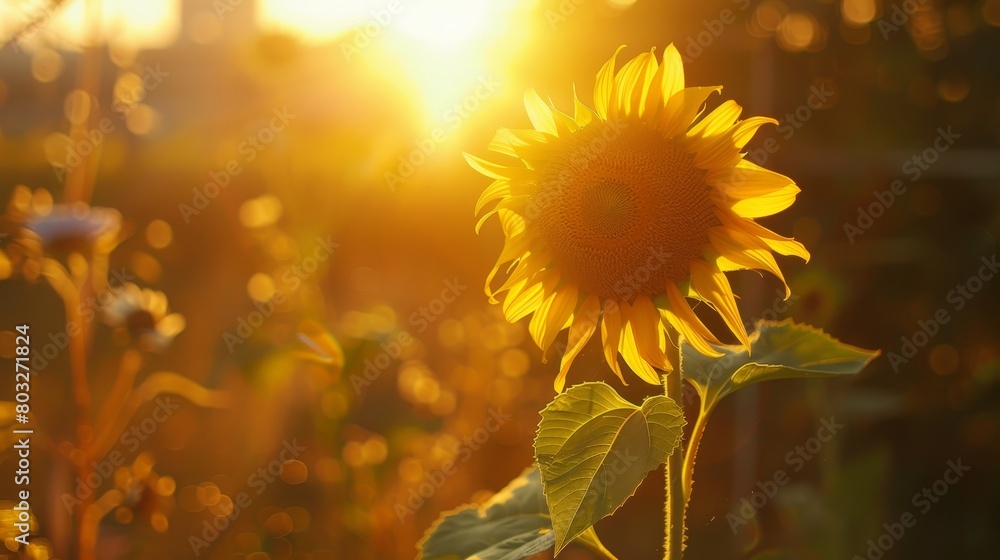 Naklejka premium A sunflower field bathed in warm sunlight
