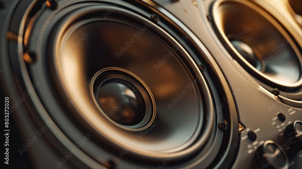 Detailed view of a pair of speakers. Ideal for music and sound related projects Detailed view of a pair of speakers. Ideal for music and sound related projects