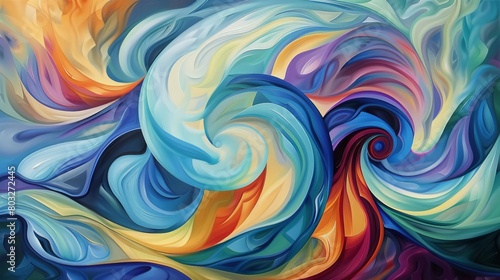 Vibrant abstract painting depicting a dynamic contrast between whirls of dreams and reality