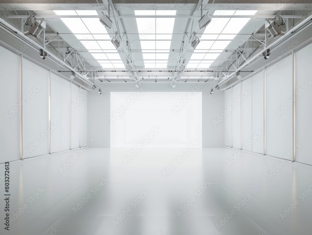 Modern Empty White Exhibition Gallery with Bright Lighting
