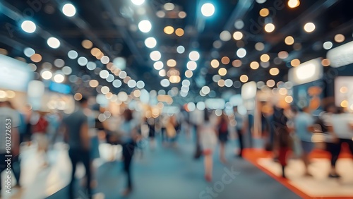 Blurred crowd at a trade show event in an exhibition hall . Concept Trade Show Events, Exhibition Hall, Blurred Crowd, Networking, Business Gatherings
