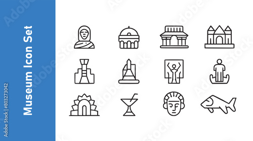 Museum art types of equipment various styles, art, historical, exhibitions, outline. Vector collections. 