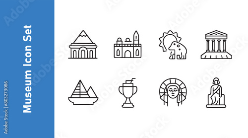 Museum art types of equipment various styles, art, historical, exhibitions, outline. Vector collections. 