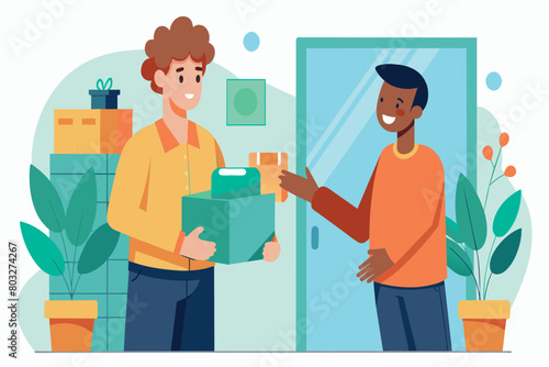 Man receives boxes from delivery person at home