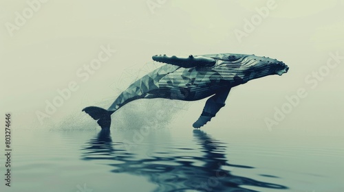 Abstract digital art of a humpback whale emerging from tranquil waters