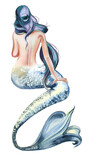 Mermaid illustration isolated on white. Watercolor fairytale concept painting.