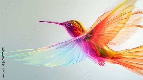 Colorful abstract hummingbird in flight enhanced with geometric shapes
