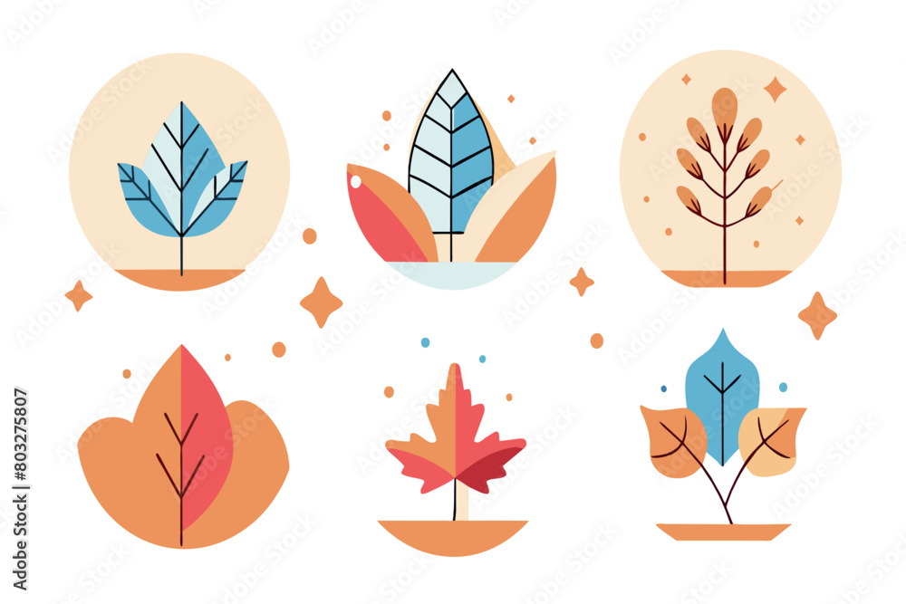 Stylized seasonal tree icons with a modern, flat design aesthetic Stylized seasonal tree icons with a modern, flat design aesthetic