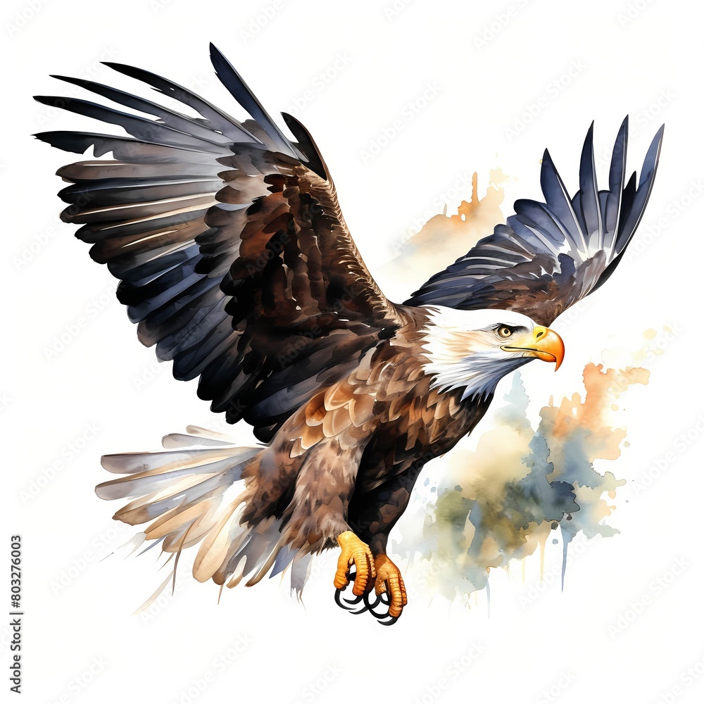 Obraz premium American eagle. Bald eagle clipart. Watercolor illustration. Generative AI. Detailed illustration.