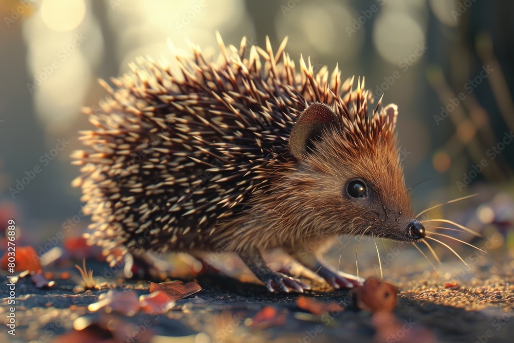 Fototapeta premium A cute hedgehog exploring the outdoors. Perfect for nature-themed projects