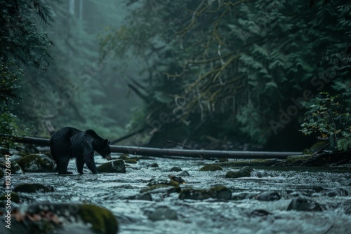 Black bear playing in the river  photo