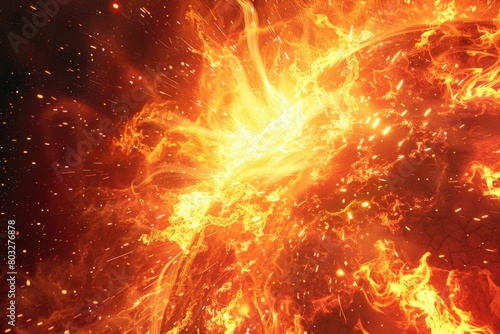 A close-up view of a fiery fireball in the sky. Suitable for science or disaster-related projects