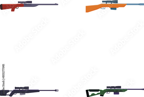 Sniper rifle icons set cartoon vector. Sniper firearm and hunter carbine. Military and hunting weapon