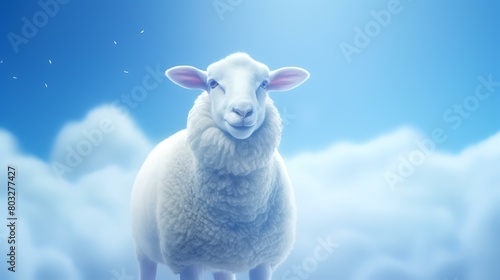 3D rendering of a white sheep on a blue background © shameem