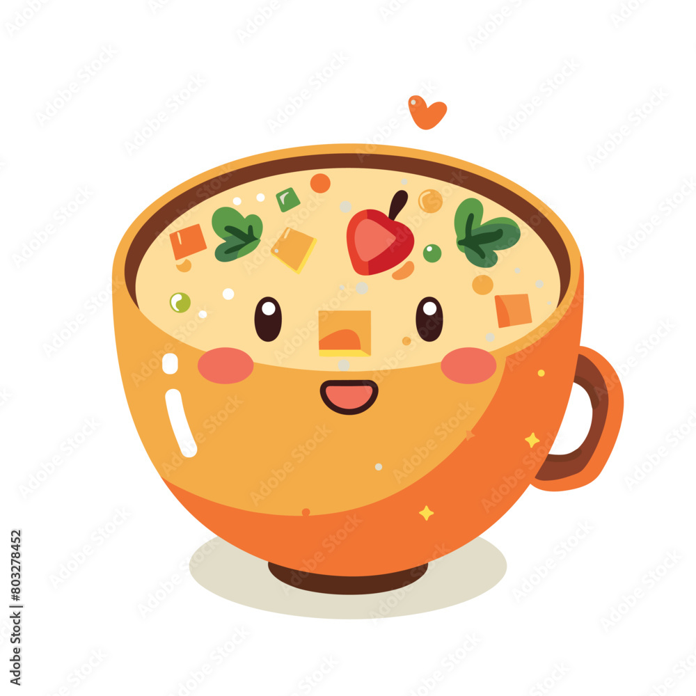 A cartoon character is smiling and eating a bowl of soup A cartoon character is smiling and eating a bowl of soup