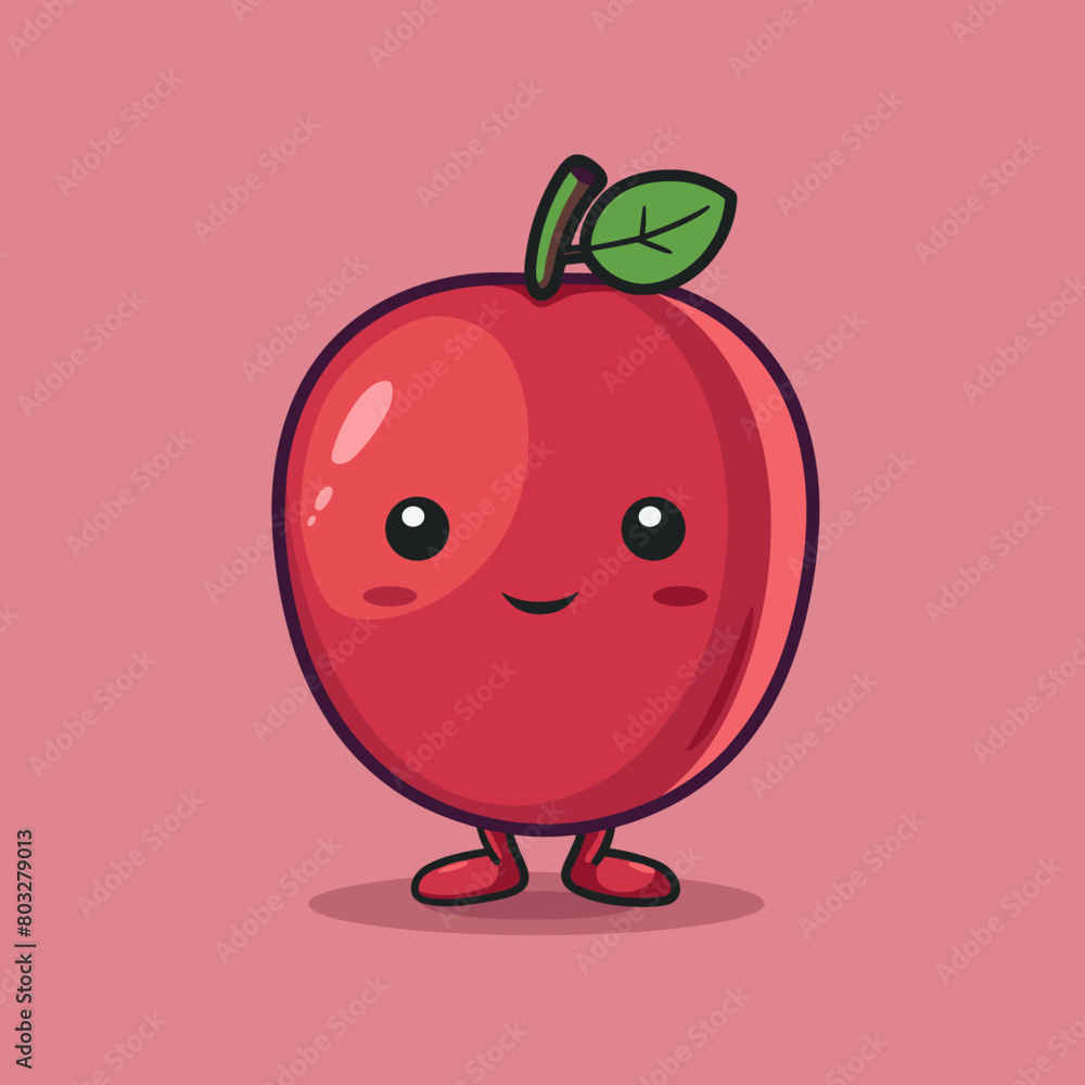A cartoon Jujube with a green leaf on top A cartoon Jujube with a green leaf on top