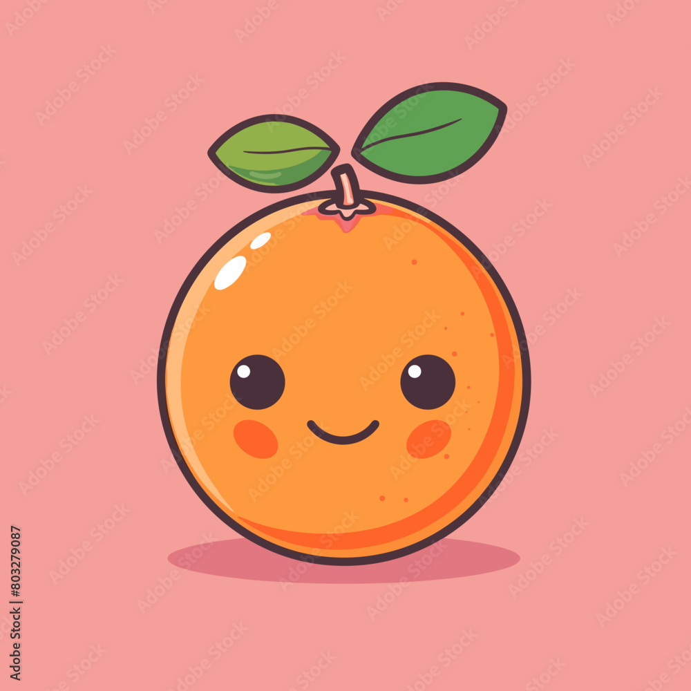 Obraz premium A cartoon orange with a green leaf on top