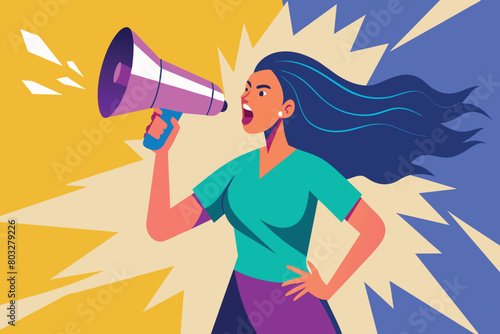 Animated character shouting through a megaphone with gusto
