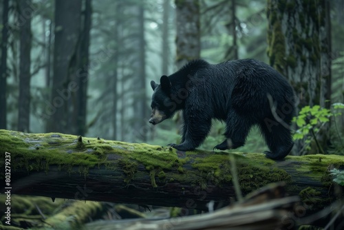 A  black bear in a forest