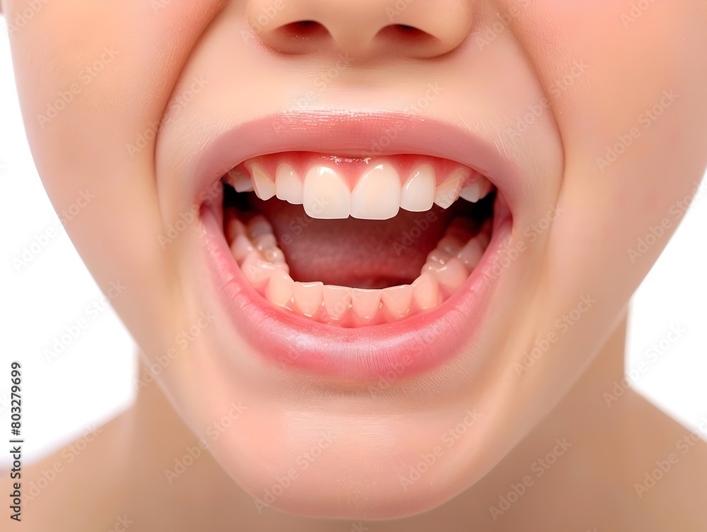 Obraz premium Closeup Shot of Smiling Mouth with Teeth Highlighting Dental Health and Orthodontic Treatment