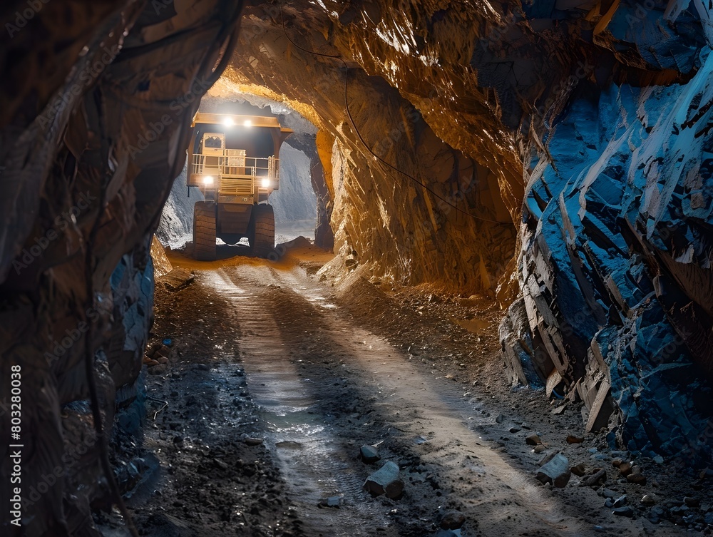 Illuminated Tunnel Showcasing the Challenges of Mining Cultural Heritage Sites