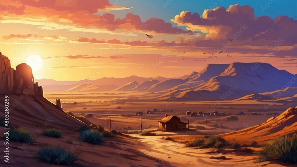 Naklejka premium Wallpaper Cartoon styles, Wild West