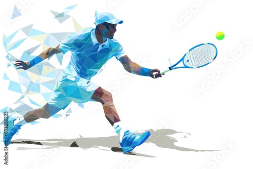 Tennis player Low Poly isolated illustration. Geometric Tennis Logo from lines and Triangles