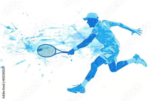 Tennis player Low Poly isolated illustration. Geometric Tennis Logo from lines and Triangles