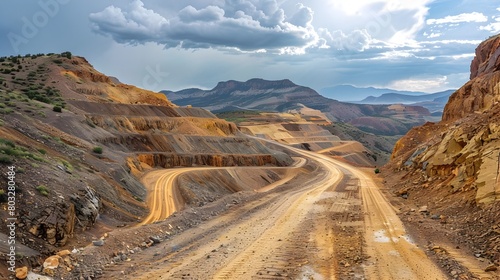 Rugged Dirt Road Through Dramatic Desert Landscape Highlighting Importance of Mineral Rights