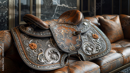 A Horse Saddle Polished to a Shine and Adorned 3d image wallpaper 