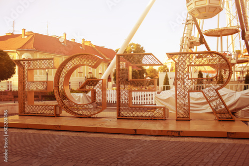 Eger sign in town centre during summer season. Eger,Hungary. photo